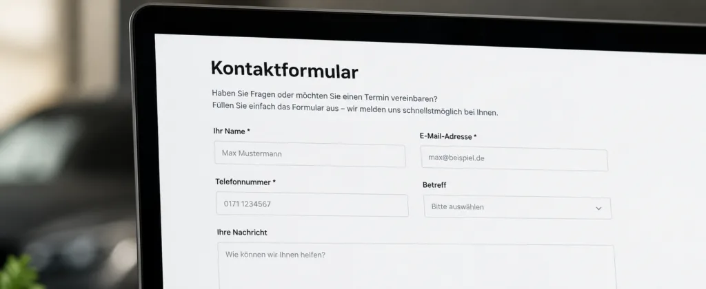 Termin Online anfragen - Kontaktformularansicht auf Bildschirm